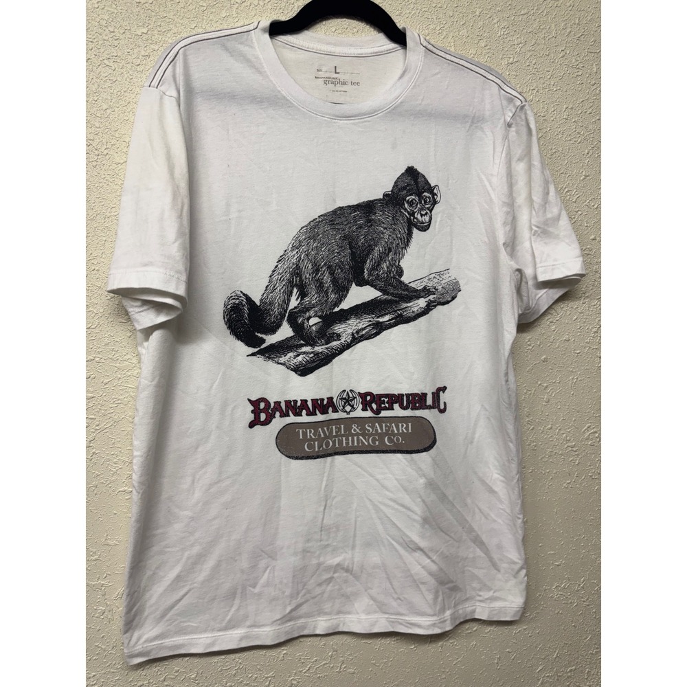 Banana Republic Mens Travel & Safari Monkey Graphic Tee White Large SPR14